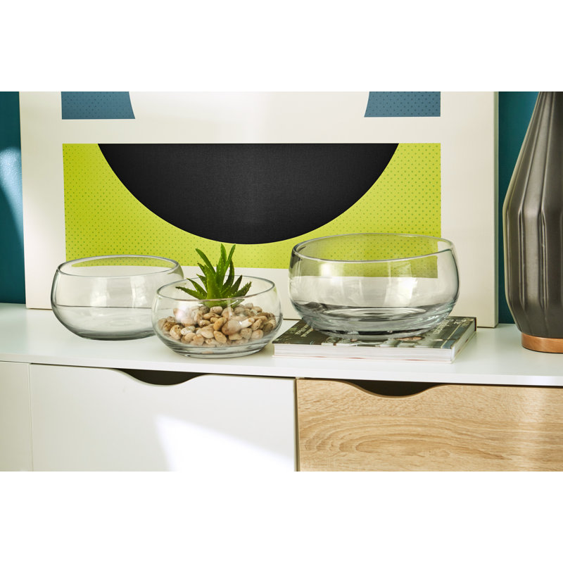 Moderne Handmade Glass Decorative Bowl, 4.5" H x 8" W x 8" D