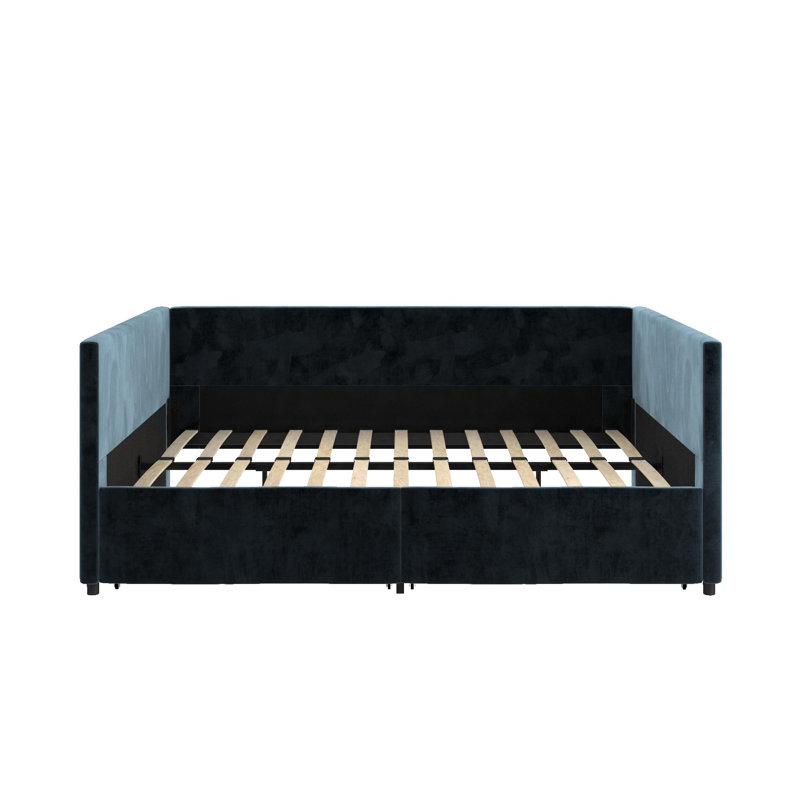 Dmitry Upholstered Daybed with Drawers, Blue Velvet, Full