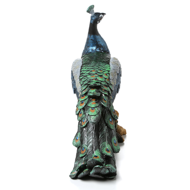 Multicolored Resin Peacock Garden Statue with Detailed Plumage
