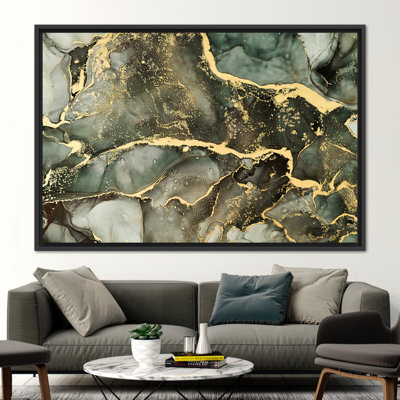 Œuvre en marbre vert veiné or - Décoration murale moderne sur toile de luxe pour maisons contemporaines
