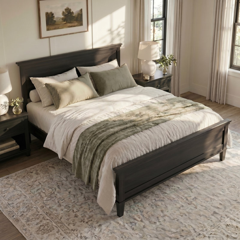 Grand lit plateforme Mid-Century moderne avec rangement sous le lit, Queen, Charcoal Black