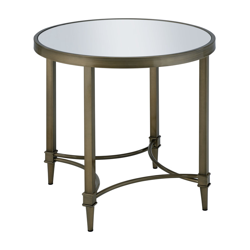 End Table, Mirrored & Antique Brass Finish