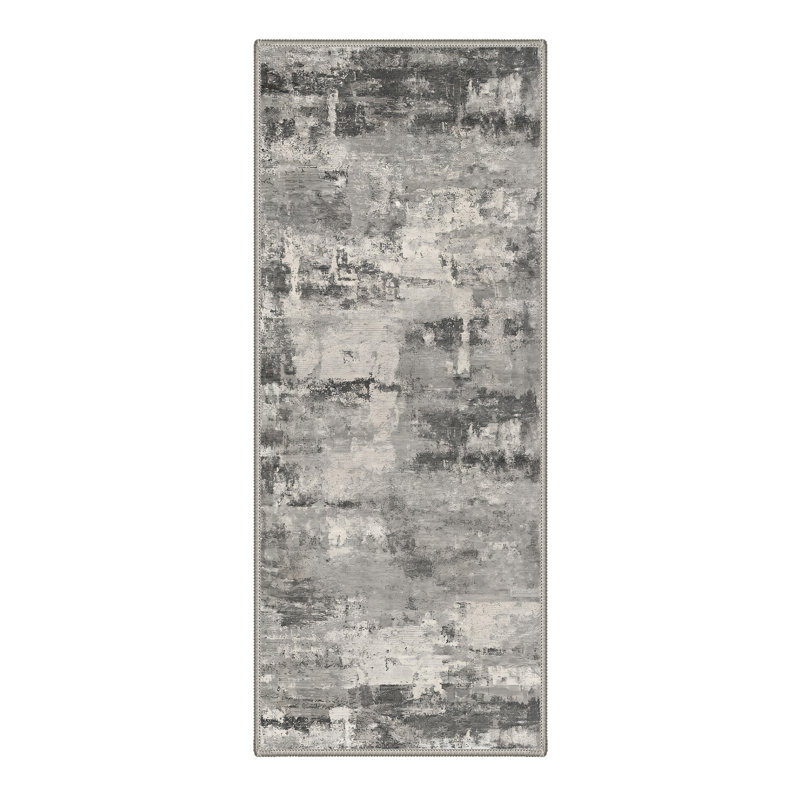 Tapis de couloir abstrait gris / noir lavable à la machine avec envers antidérapant, Tapis de couloir 2 pi 3 po x 6 pi