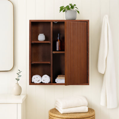 Tremolo Wall Bathroom Cabinet with Open Storage Compartments & 1 Fluted Door