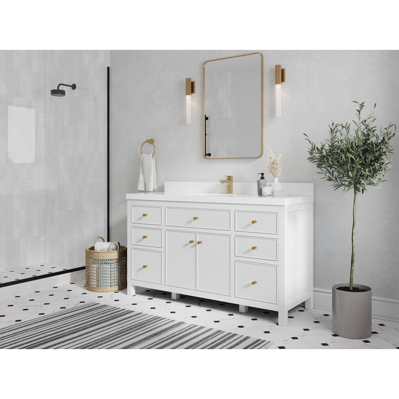 White 60'' Single Bathroom Vanity with Quartz Top