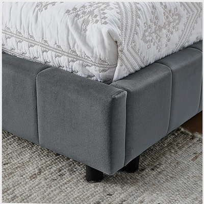 Full Size Upholstered Tufted Bed Frame, Sofa Bed Frame with Comfortable Backrest and Armrests, Full Size Bed for Bedroom, Living Room,Velvet, Grey(80.5''*59''*30.5'')