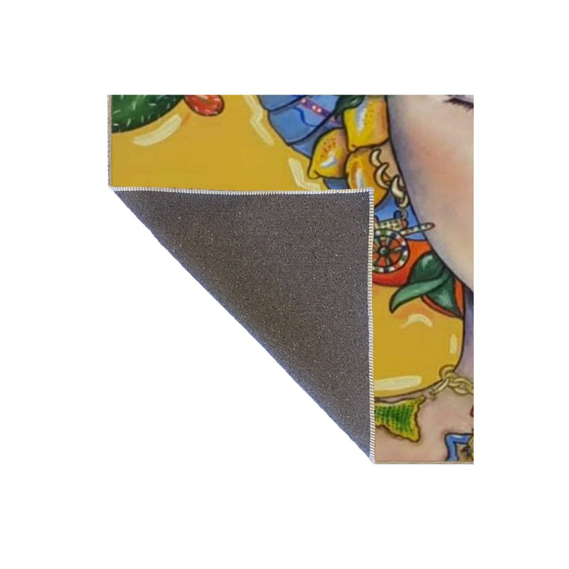 Yellow Tones Face Themed Pattern Washable Rug, Runner 3'3" x 9'10" Rug Pad Included