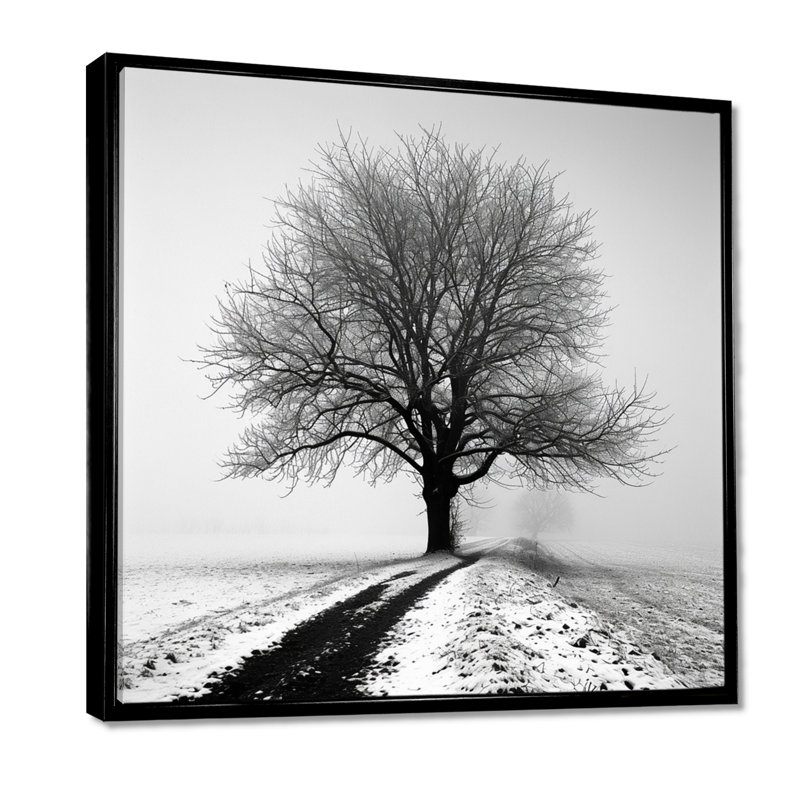 Vierge - arbre, impression murale monochrome, Toile avec cadre flottant noir, H 16 po x l 16 po x P 1 po