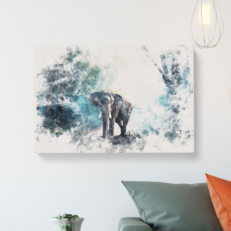 Elephant Roaming In A Green Forest - Wrapped Canvas Print, 40cm H x 60cm W x 3cm D