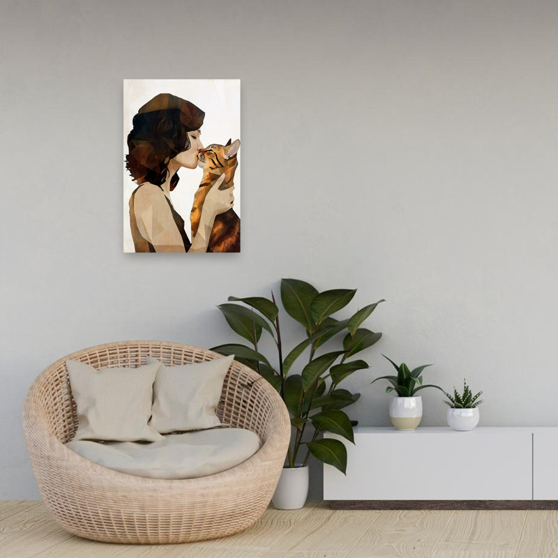 Tender Cat Kiss Romantic Contemporary Cat Wall Art Print 1 Piece Wrapped Canvas Wall Art, 60.96cm H x 40.64cm W