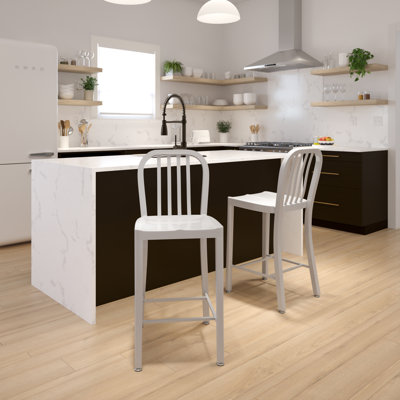 Commercial Grade Metal Indoor-Outdoor Stool with Vertical Slat Back
