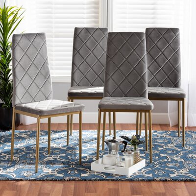 Dalisa Modern Luxe And Glam Navy Blue Velvet Fabric Upholstered And Gold Finished Metal 4-Piece Dining Chair Set -  Everly Quinn, B82376195D494B1DA6AE65DC9ED76F70