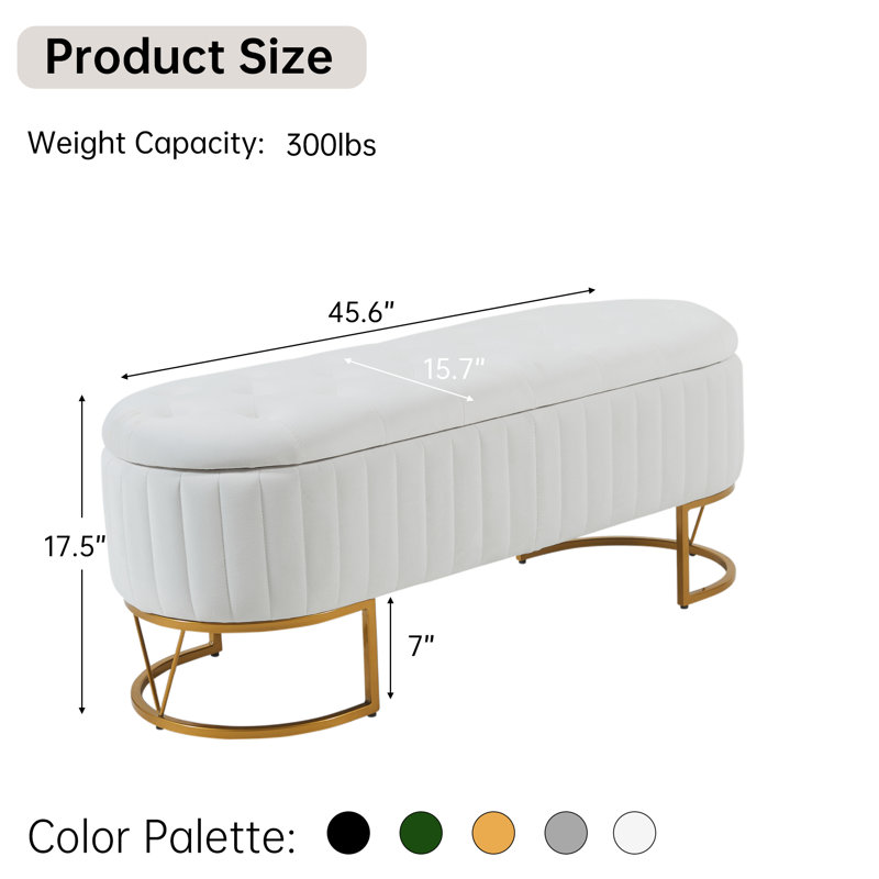 Katashia  Upholstered Flip Top Storage Bench, White