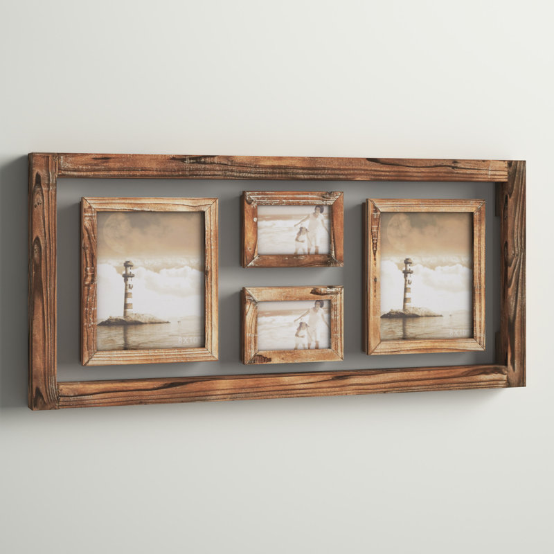 Brown Wood 4 Slot Wall Photo Frame with Wood Frame, 37" x 2" x 17"