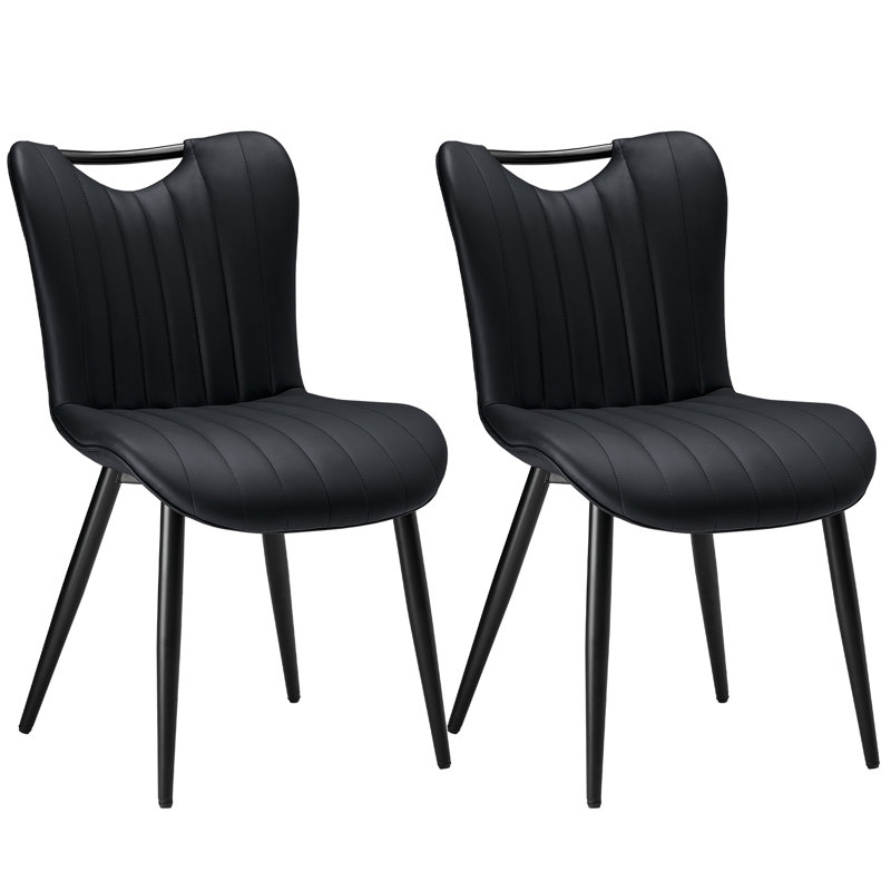 Modern Quilted Upholstered Dining Chairs Wingback Luxury Side Chairs With Metal Legs (Set of 2), Black