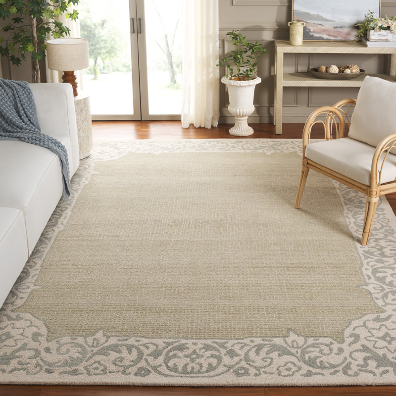 Varick Ebony Hand Tufted Wool/Cotton Floral Rug in Green/Beige, Rectangle 8' x 10'