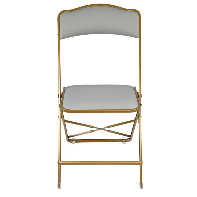 Seated In Style Fritz Style Folding Chair With Vinyl Padded Seats, Gold & White, Elegant & Comfortable Seating, Gray