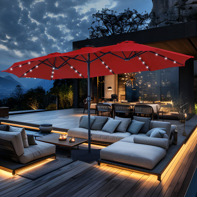 Parasol de marché rectangulaire avec base Yuliana 180 po x 108 po, Rouge foncé