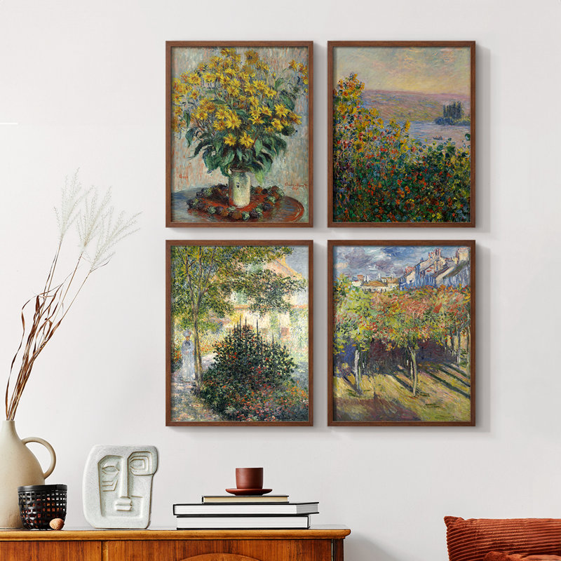 «Vintage Landscape LXV», 4 pièces sur papier, Noyer, H 10 po x l 32 po