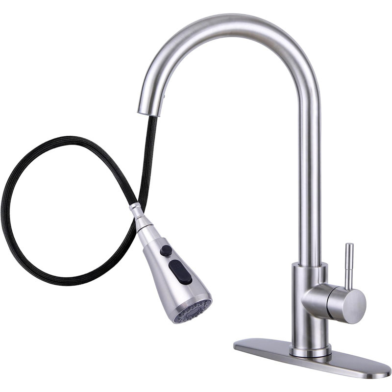 Pull Down Single Handle Kitchen Faucet in Brushed Nickel, Brushed Nickel