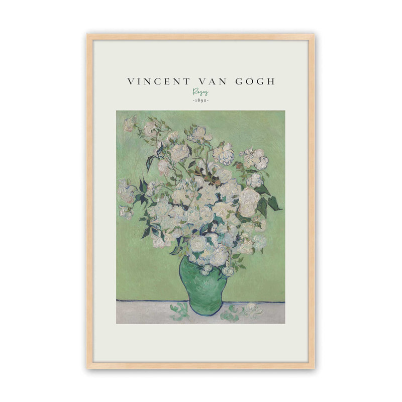 Van Gogh's Roses 1890 v2, Reproduction encadrée sans passe-partout, H 11 po x l 9 po, Érable brut