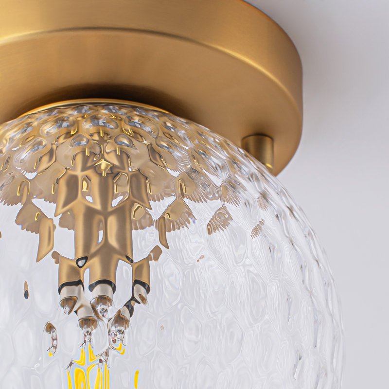 1-Light Brushed Brass Semi-Flush Mount Ceiling Light for Hallway
