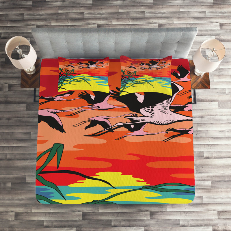 Flamingo Polyester Coverlet, King Bedspread + 2 Shams