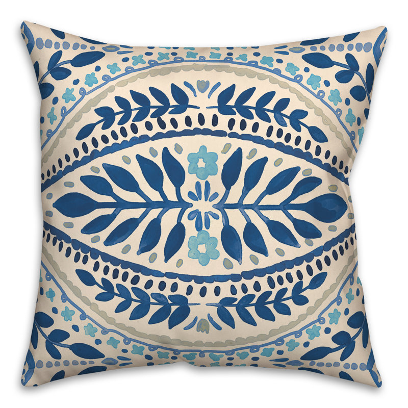 Outdoor Reversible Throw Pillow, Blue, Floral 4
