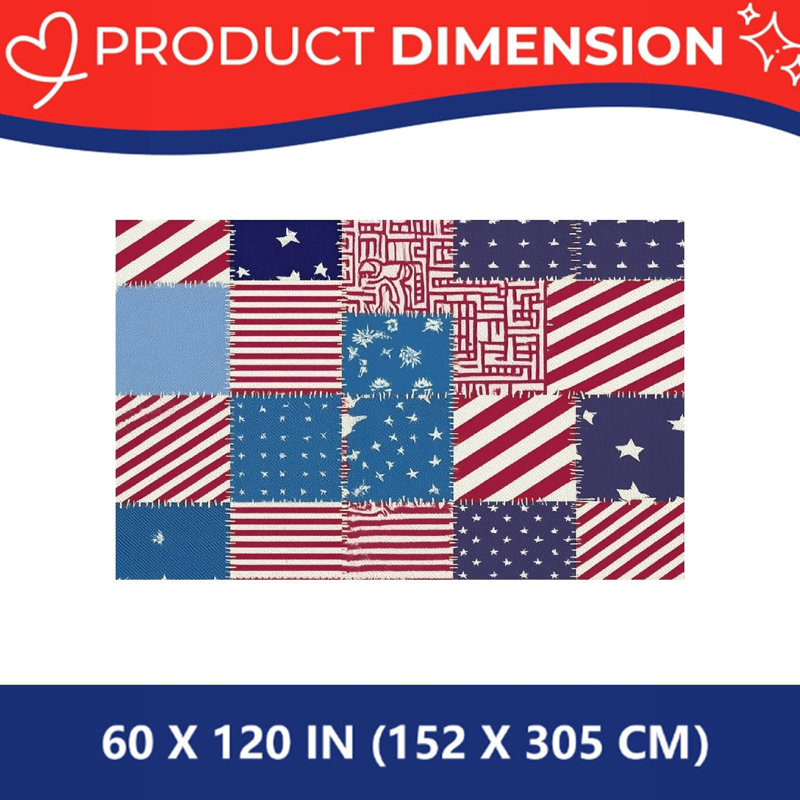 Retro Patchwork Star Stripe Independence Day 60" x 120" Scalloped Rectangular Tablecloth for Parties