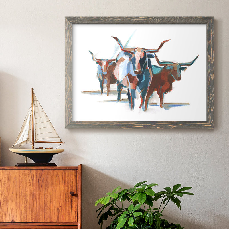 Modern Longhorns I, reproduction d'art sur toile, H 14 po x l 20 po x P 1,5 po, Gris