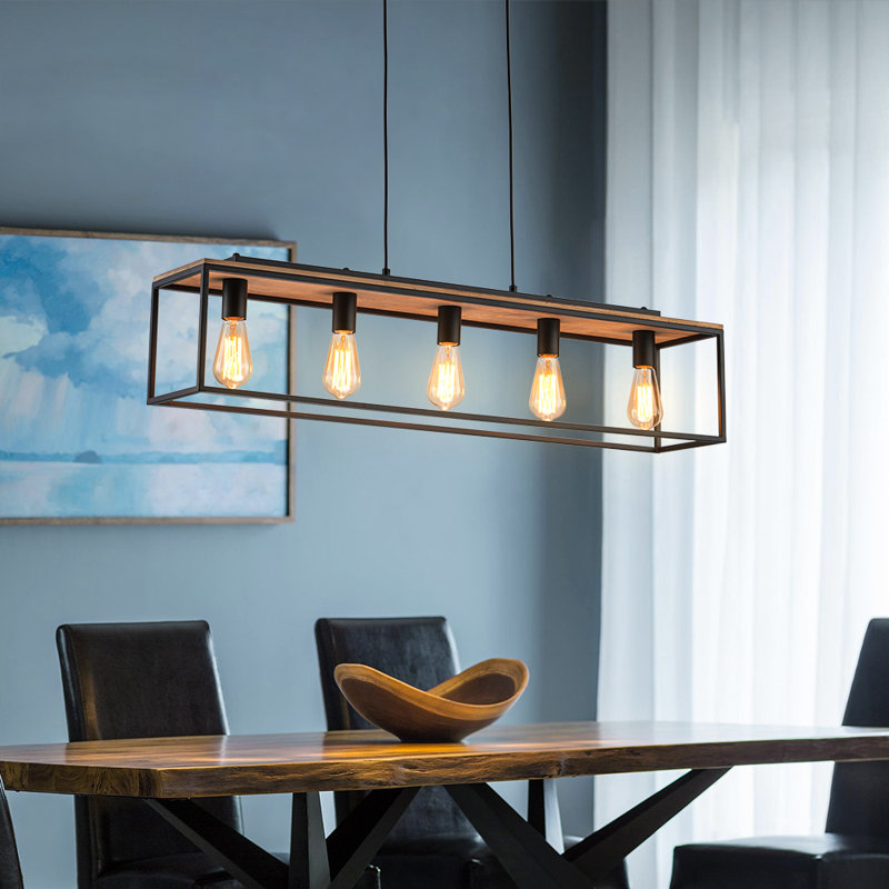 Deith Modern Farmhouse 5-Light Rectangular Island Chandelier