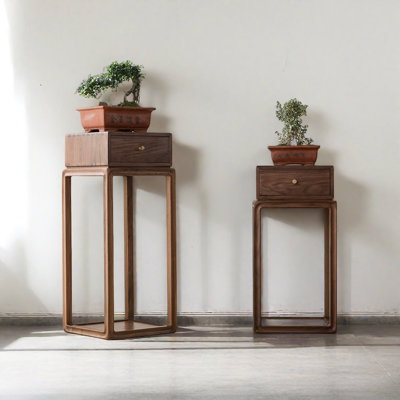 Solid Wood Flower Stand with Drawer: Simple
