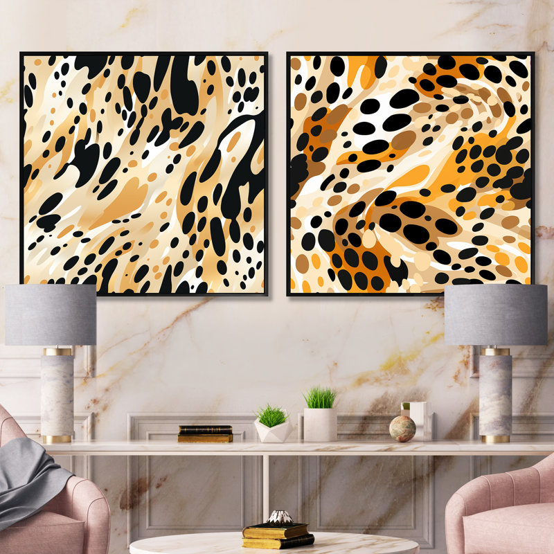 Feline Grace Cheetah Print - animaux, ensemble de 2 collages carrés de guépards, Cadre flottant noir, H 16 po x l 33 po