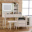 Bureau de coiffeuse moderne avec miroir et lumières, coiffeuse rétractable avec tiroirs et armoire, ensemble de table de maquillage compact avec prise de courant pour chambre à coucher-3917270