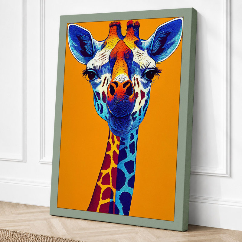 Geometric Giraffe Modern 1 Piece Wrapped Canvas Wall Art, 30x20 - 76.2 x 50.8 cm, Sage Border