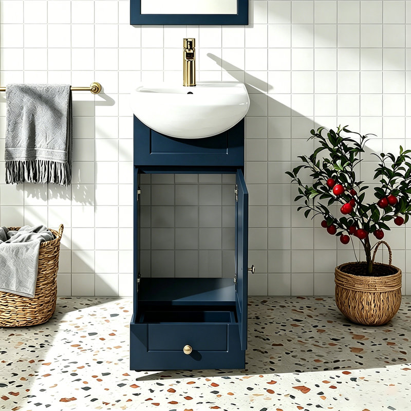 Mini-meuble-lavabo simple 18 po avec lavabo moderne 18 po, Bleu