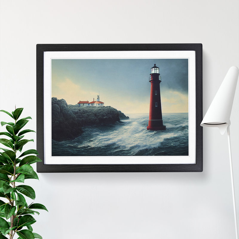 Dramatic Lighthouse - Single Picture Frame Print, 46cm H x 64cm W x 2cm D, Black Framed