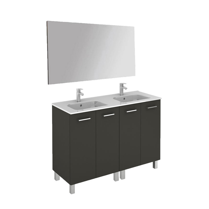 Logic 47.3'' Double Bathroom Vanity with Ceramic Top with Mirror, Anthracite