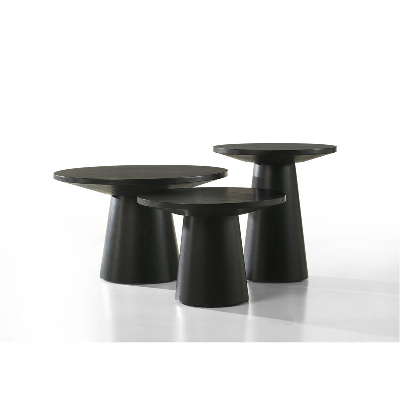 Ensemble de table basse, de bout et de console en ébène 3 pièces avec base à piédestal