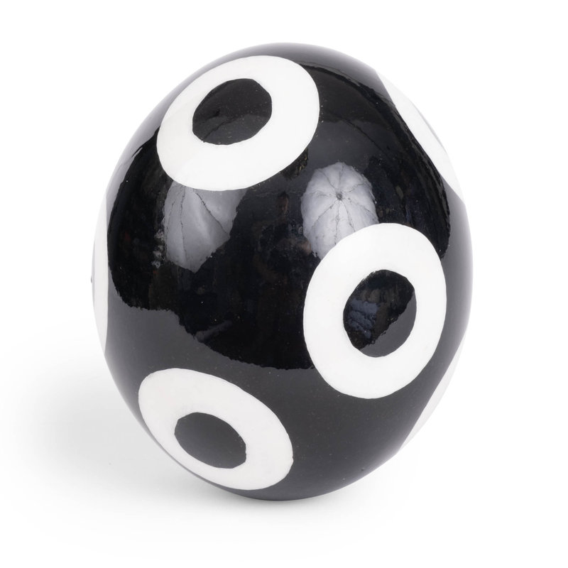 Painted Ostrich Egg Sculpture, Black/White