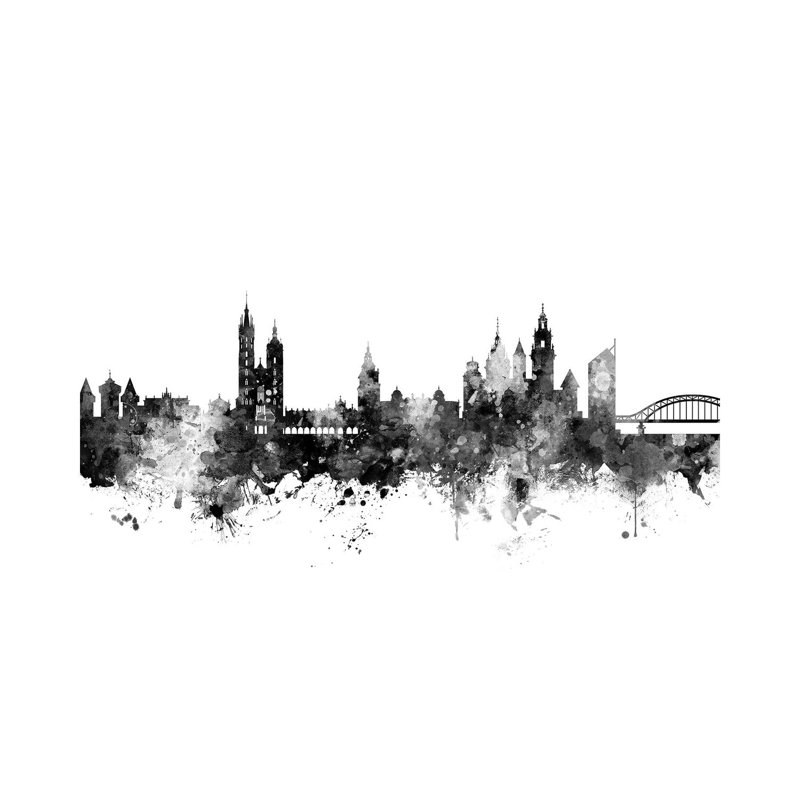 Krakow, Poland Skyline In Black And White by Michael Tompsett - Wrapped Canvas Gallery-Wrapped Canvas Giclée