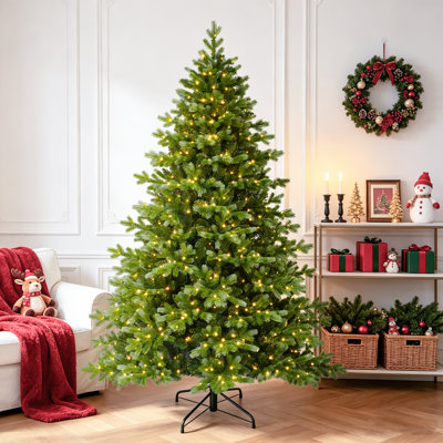 Sapin de Noël artificiel vert pré-éclairé avec lumière chaude et réaliste