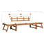 Banc d'extérieur, pliant 2 en 1, coussins blancs, bois d'acacia brun