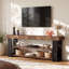 Meuble télé 63 po en bois massif avec tablettes de rangement ouvertes