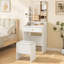 Dressing Table Set with LED Lighting Mirror, 3 Light Colors, Adjustable Brightness,Vanity Table with Hidden Storage Stool-1626956000