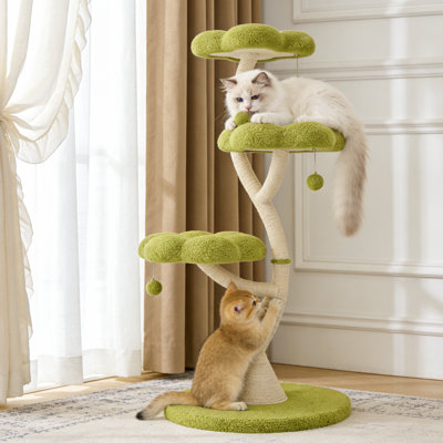 48.4" H Tall Cat Tree Flower Shape Scratching Post Cat Tower