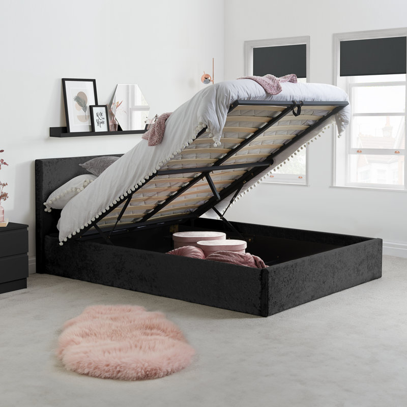 Beckey Upholstered Ottoman Bed, Black, Double (4'6)