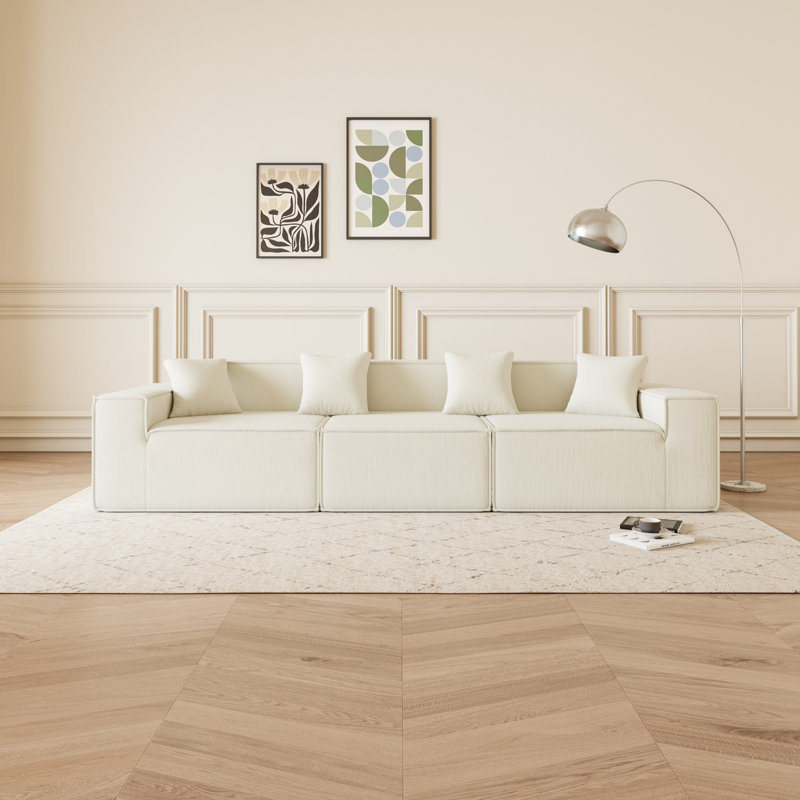 Boneless Modular L-Shaped Sectional Sofa, Beige Corduroy