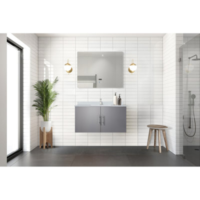 36 po L x P 22 po. Meuble-lavabo gris foncé avec plateau en marbre de culture et miroir à DEL - fermeture en douceur, longue durée, compartiment de rangement spacieux.