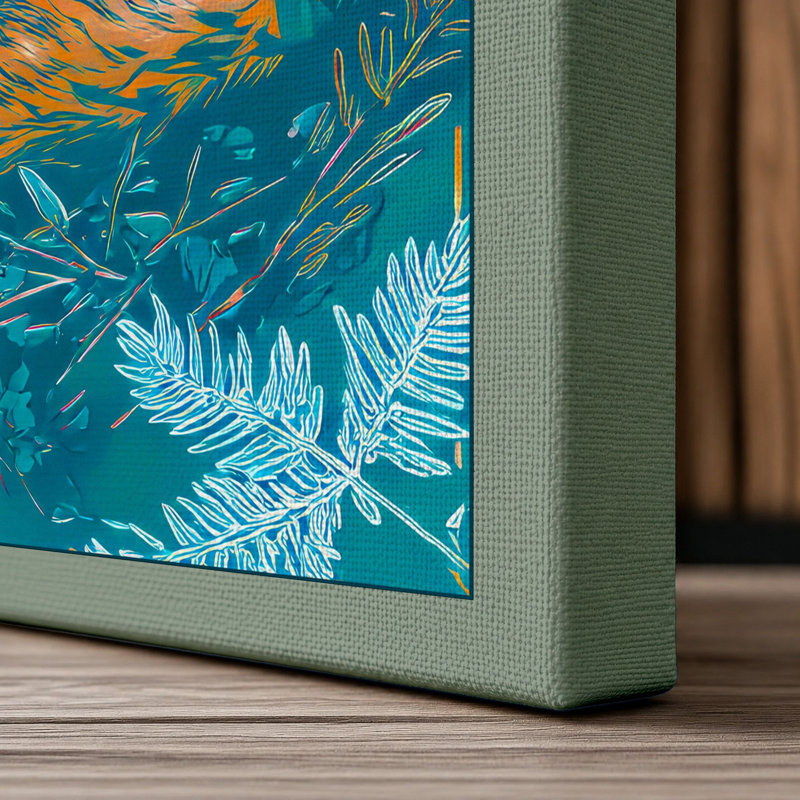 Sleeping Fox In Ferns Boho - Print, 24x16 - 61.0 x 40.6 cm, Sage Border